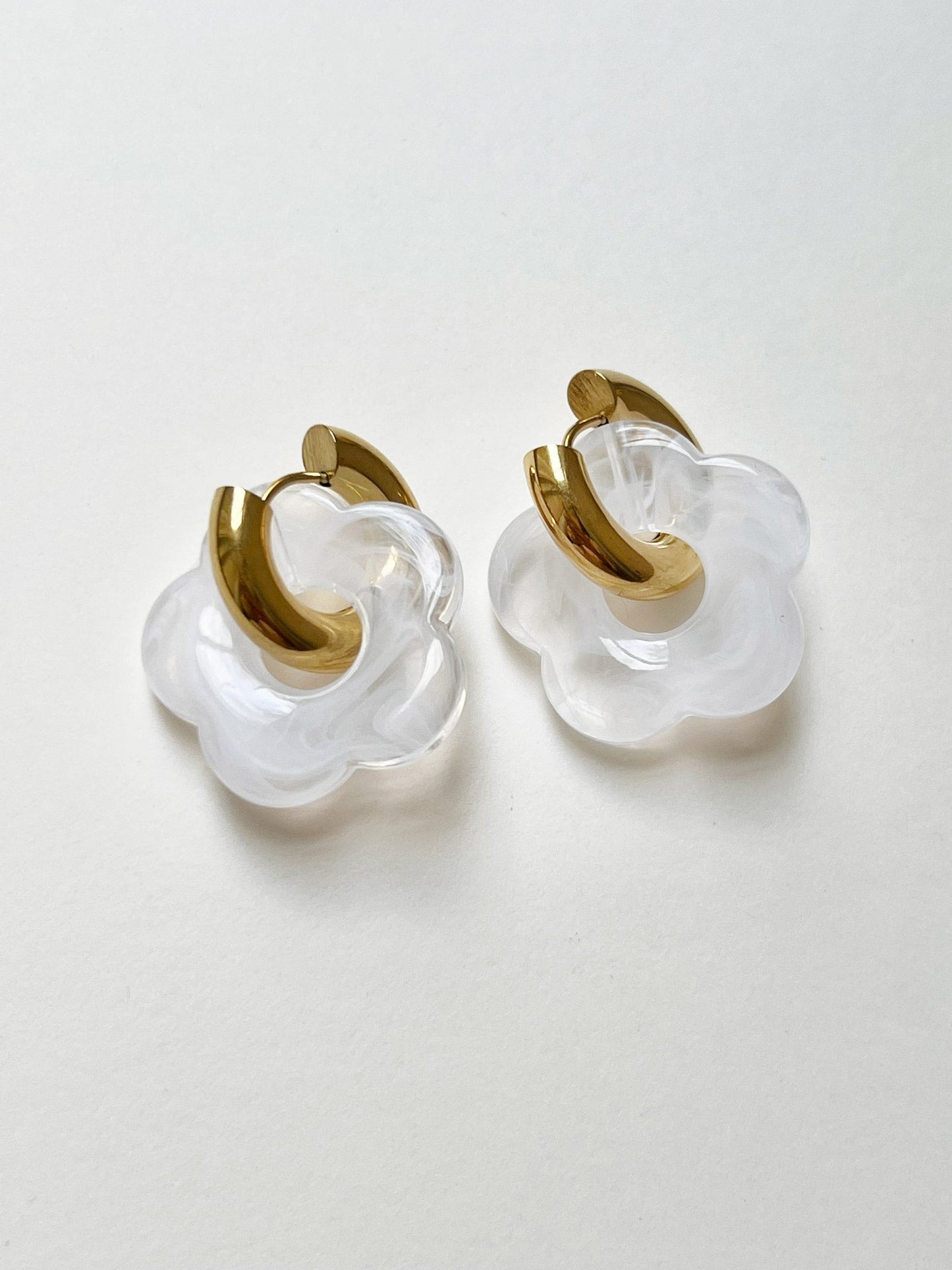 Donut Hoop Earrings with Flower Pendant