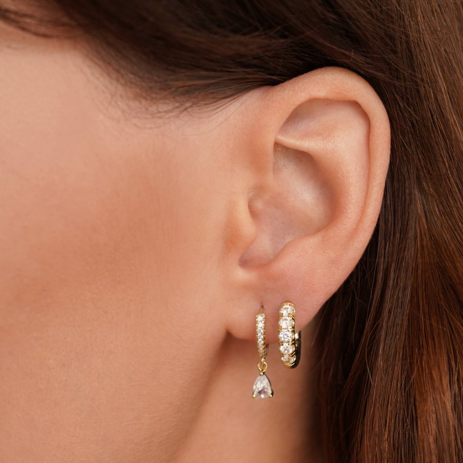 Gold Hoops White Ivory CZ