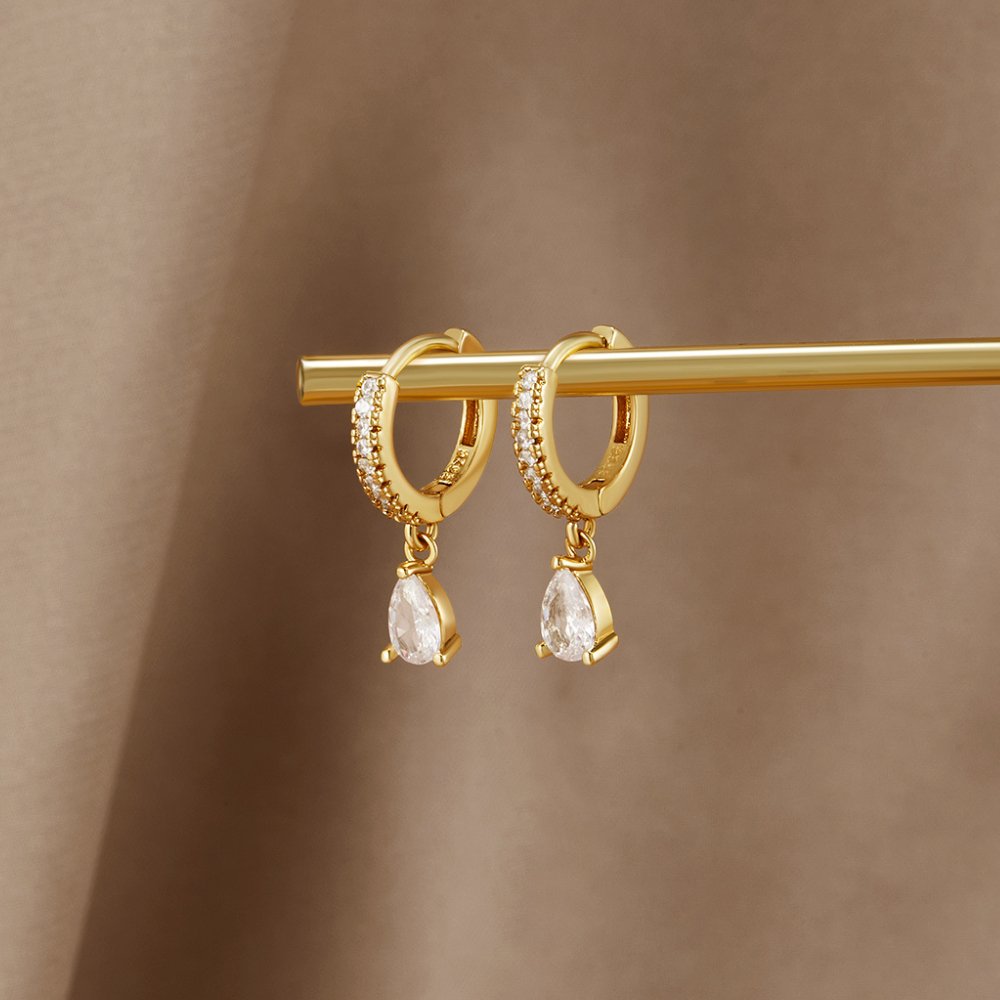 Gold Hoops White Ivory CZ