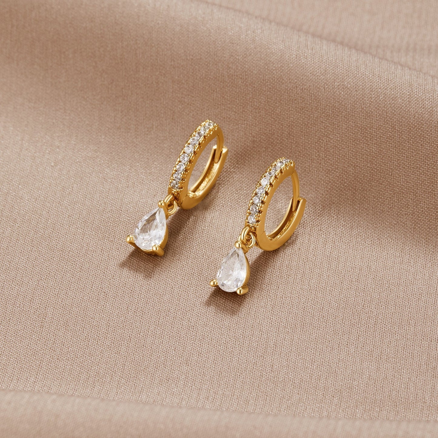 Gold Hoops White Ivory CZ