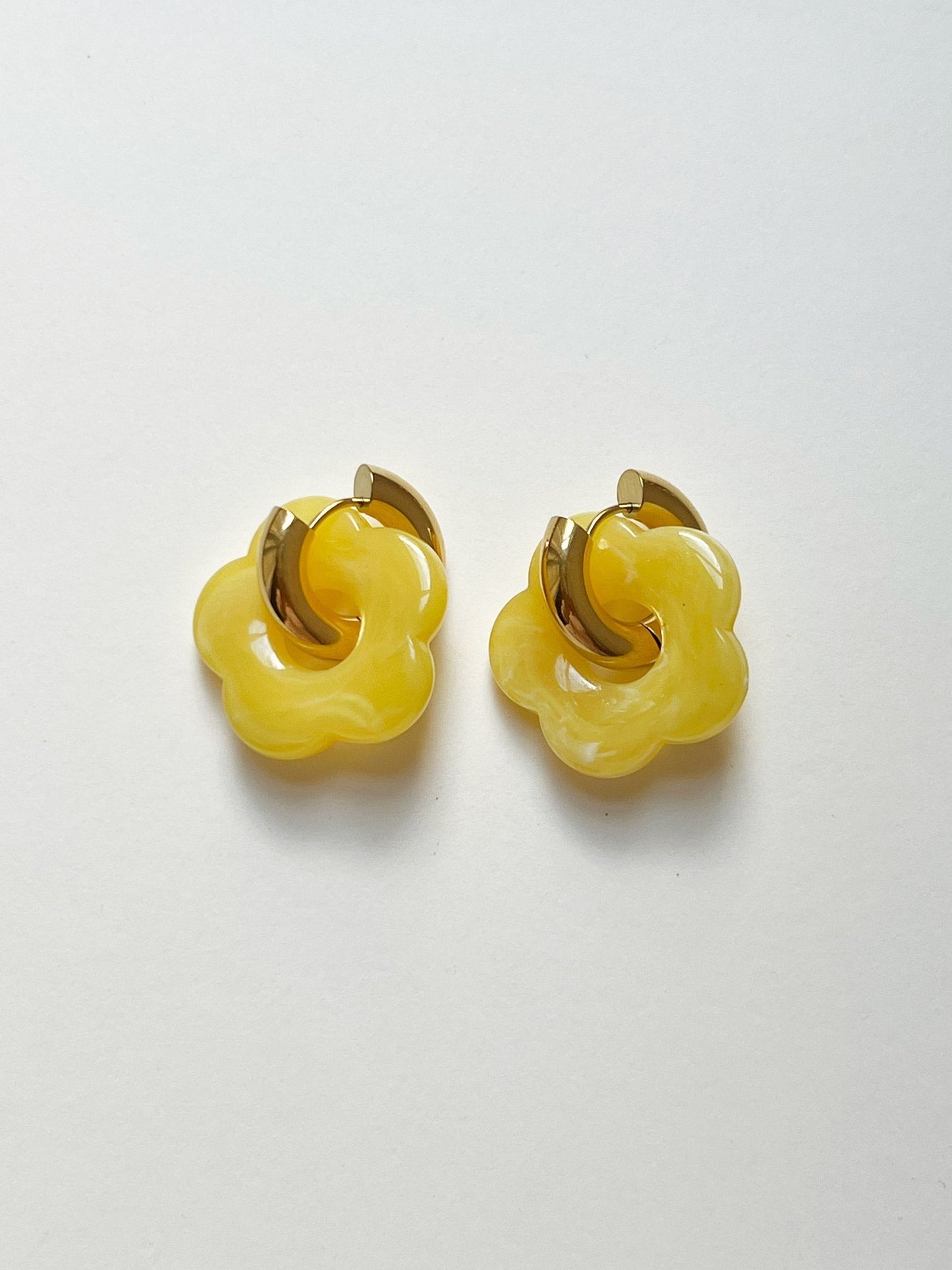 Yellow Donut - Hoop Earrings with Flower Pendant