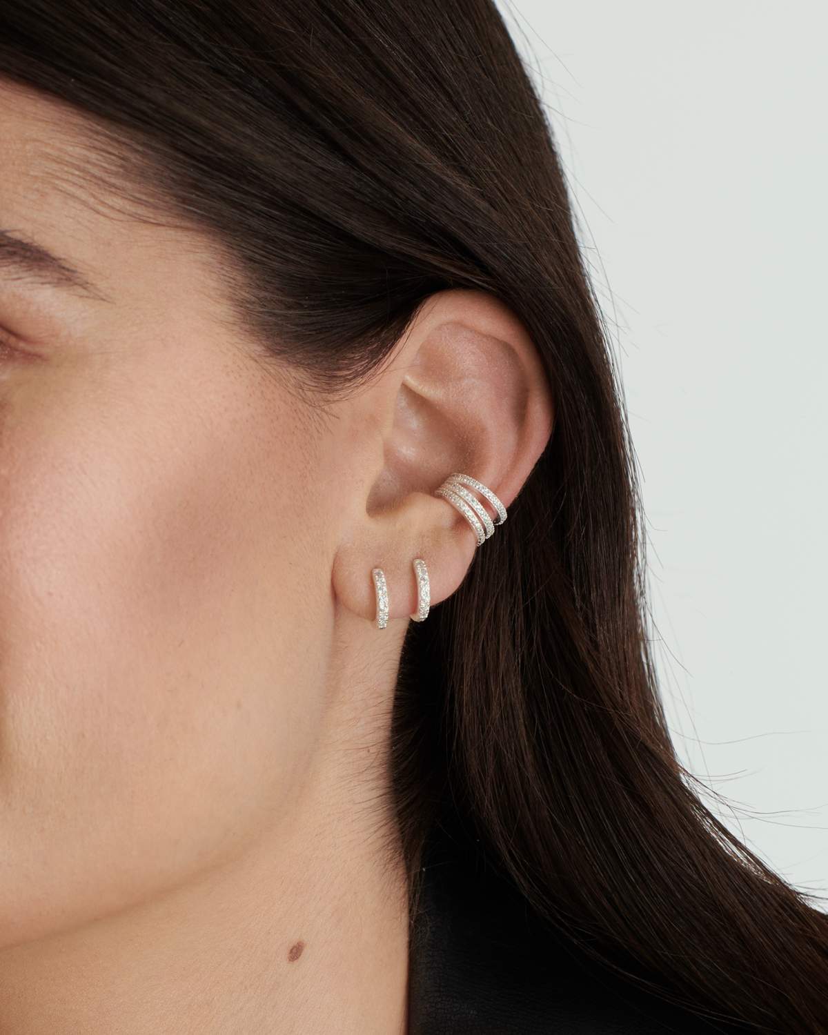 Cleo - Silver Huggies with Micro Pavé