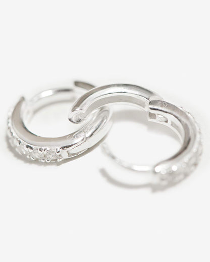 Cleo - Silver Huggies with Micro Pavé