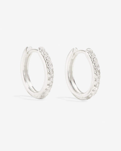 Manda - Small Silver Hoop Earrings with Pave