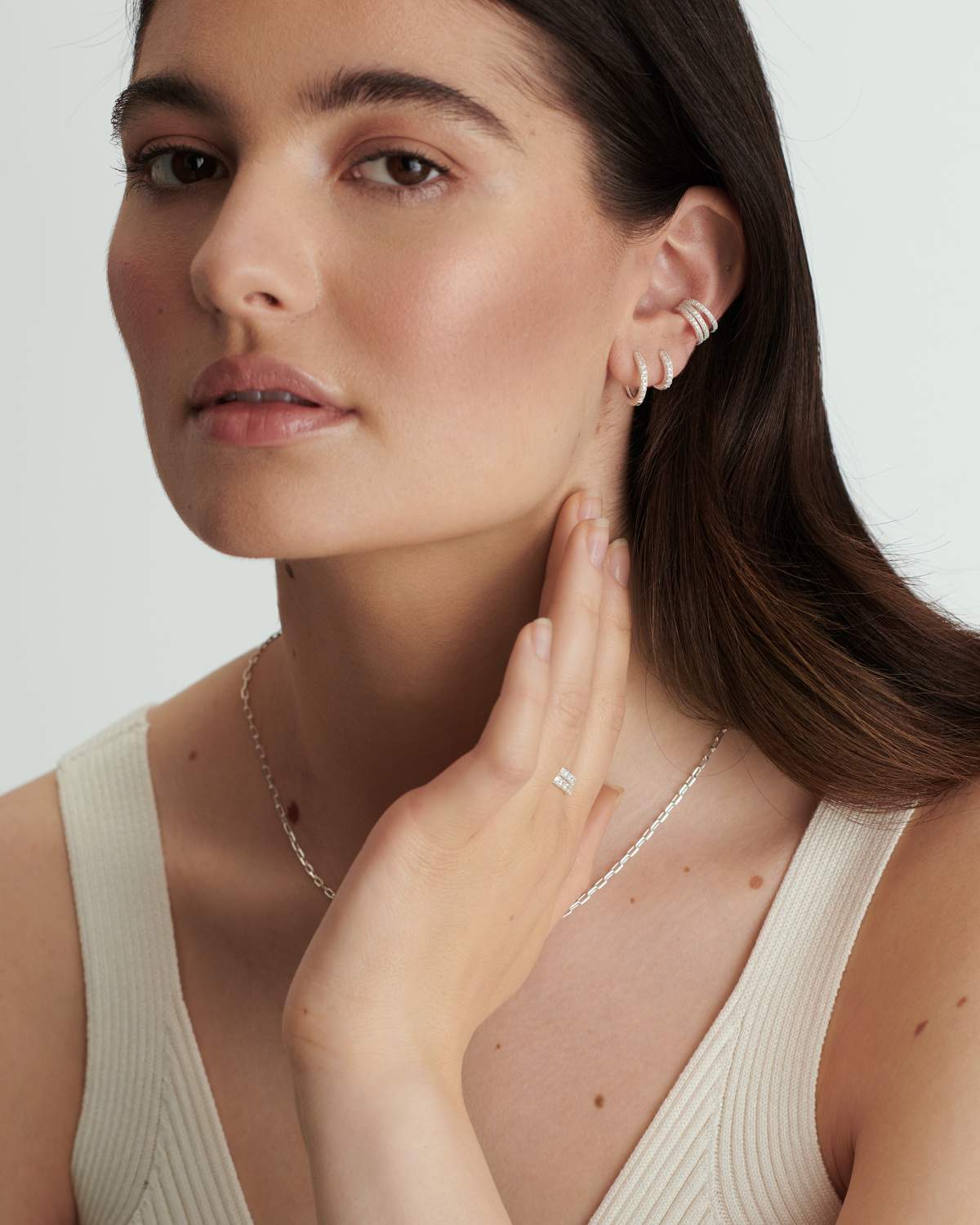 Manda - Small Silver Hoop Earrings with Pave