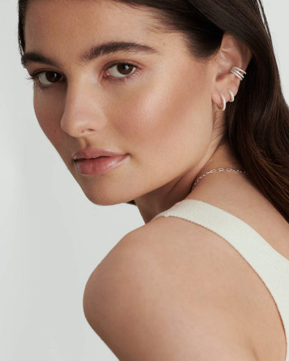 Manda - Small Silver Hoop Earrings with Pave
