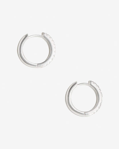 Manda - Small Silver Hoop Earrings with Pave