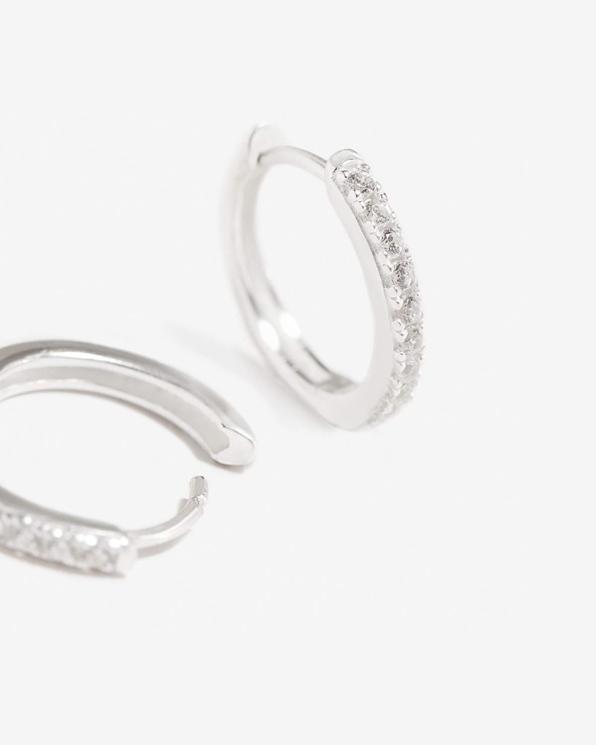 Manda - Small Silver Hoop Earrings with Pave