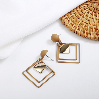 Geometric Drop-Shaped Earrings - Hollow Square Earrings