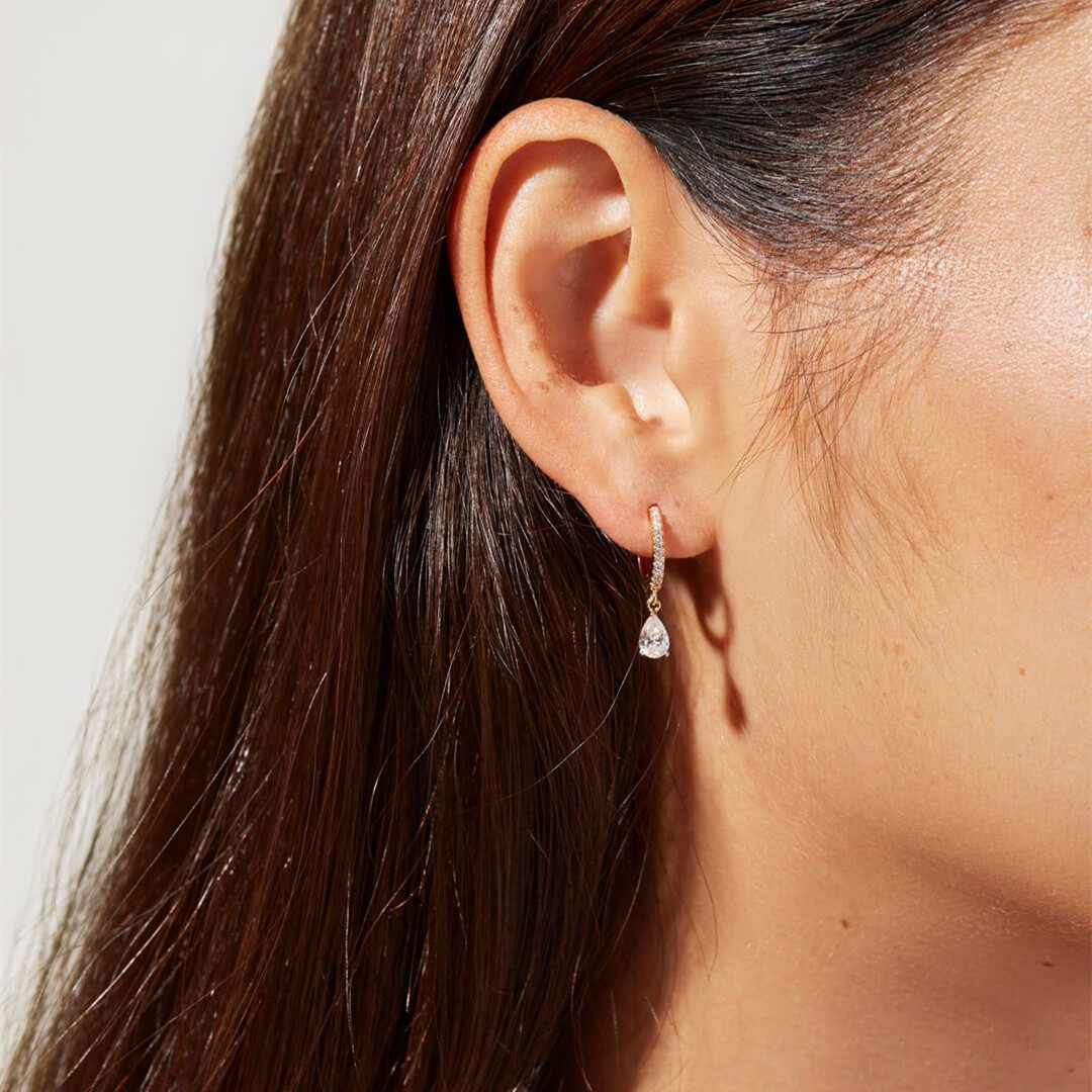Crystal Drop Earrings - Delicate Huggies with Cubic Zirconia