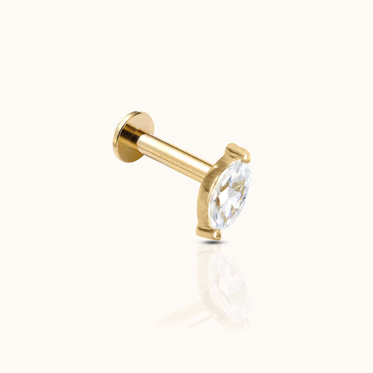 Misa - Gold CZ Oval Stud Earrings without Screw