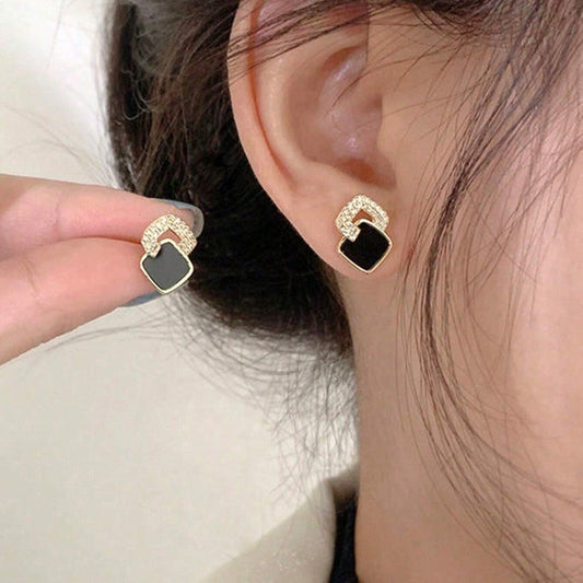 Geometric Earrings - Black Zircon Earrings