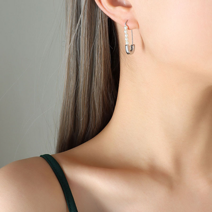 Safety Pin Earrings - Delicate Earrings with Fresh Pearls