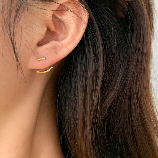 Bar Huggie Earrings with Lobe Jacket