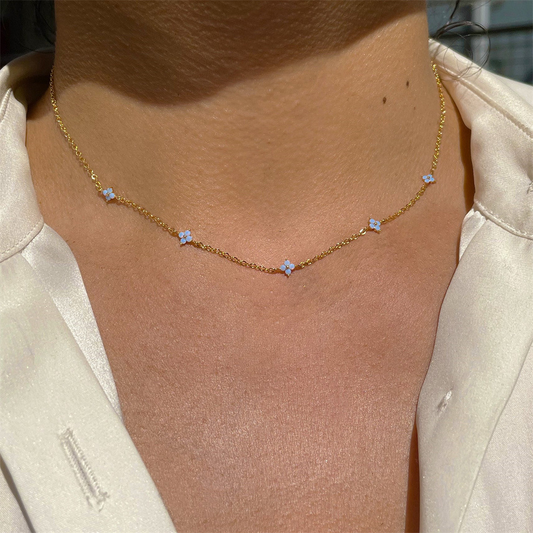Clover flower inlay necklace with cubic zirconias