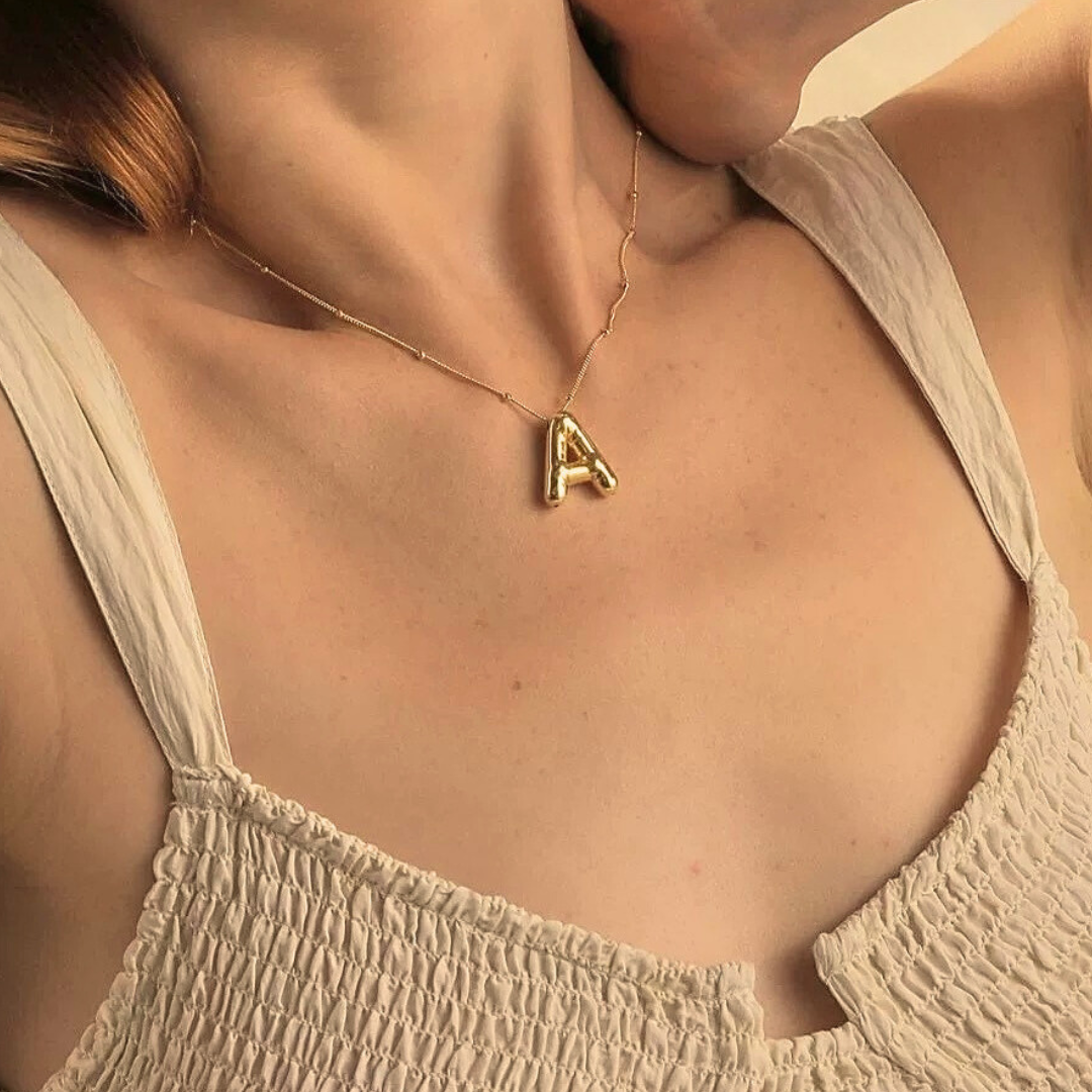 Gold Initials Necklace with Ball