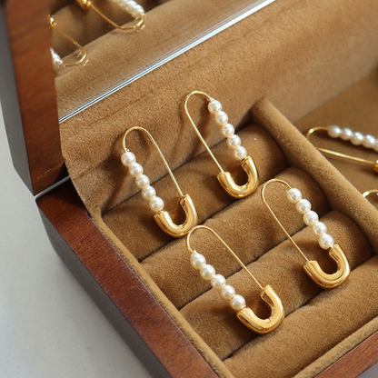 Safety Pin Earrings - Delicate Earrings with Fresh Pearls