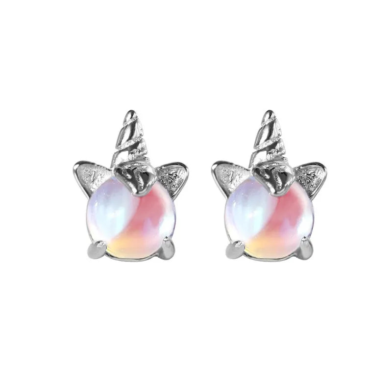Pegah - Silver Unicorn Earrings with Stone