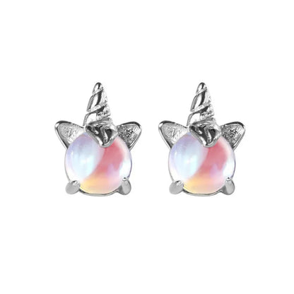 Pegah - Silver Unicorn Earrings with Stone