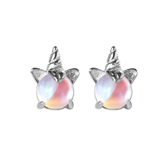 Pegah - Silver Unicorn Earrings with Stone