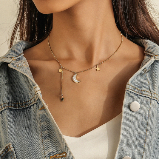 Star and Moon Necklace - Half Moon