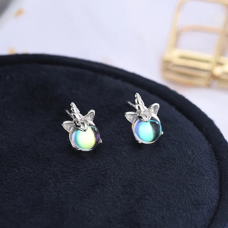 Pegah - Silver Unicorn Earrings with Stone