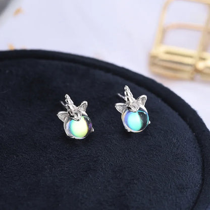 Pegah - Silver Unicorn Earrings with Stone