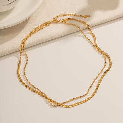 Braided Double Chain - Layered Gold Necklace