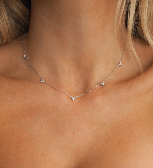 Cluster Crystal Silver Necklace