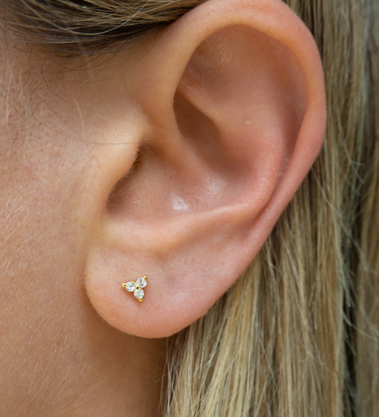 Three Golden Crystal Flower Earrings