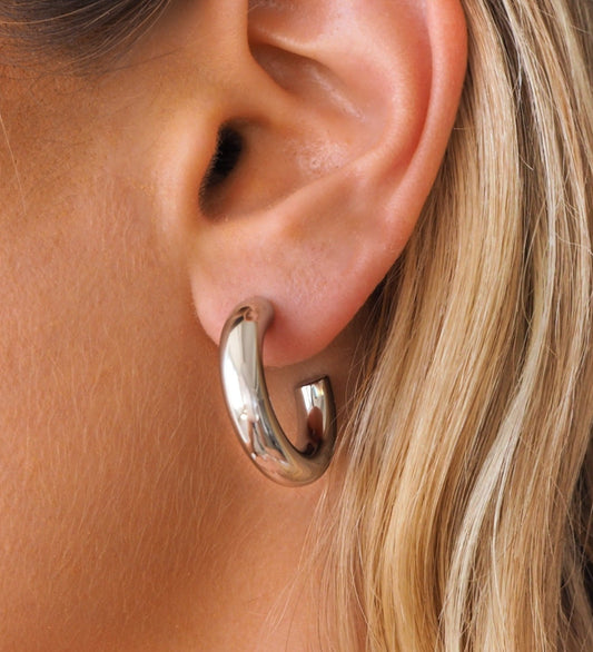 Lightweight Thick Silver Hoop Earrings