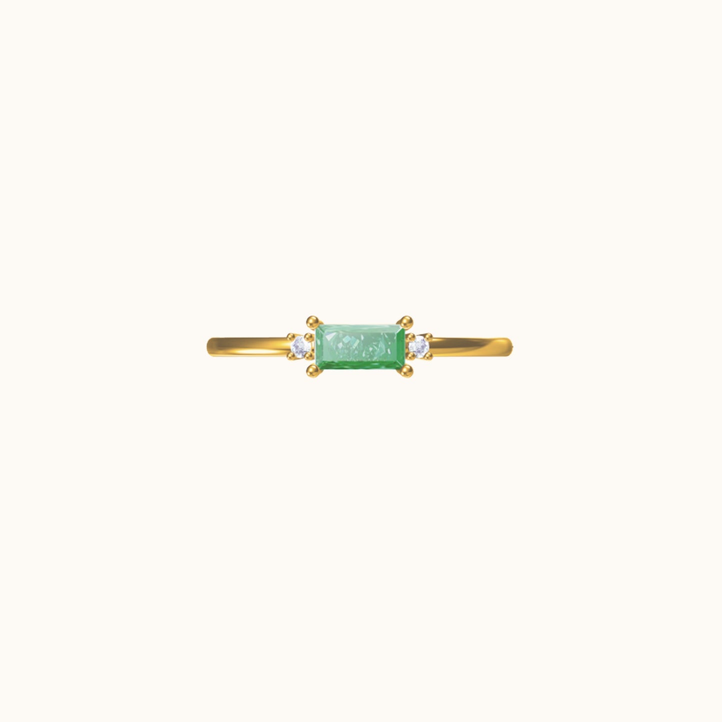 Fen - Delicate Baguette Ring with Green Zirconia