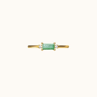 Fen - Delicate Baguette Ring with Green Zirconia