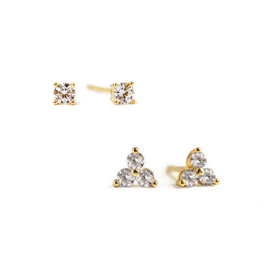 Set of Miniature Pavé Clover Earrings