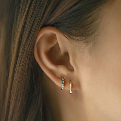 Huggie Earrings with Baguette Gemstone (Emerald)