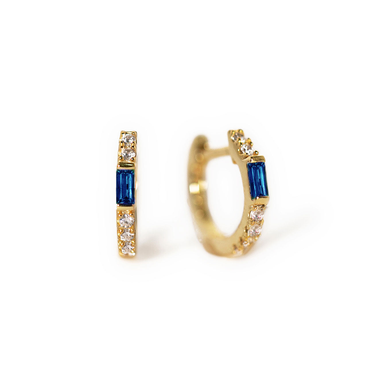 Huggie Baguette Earrings (Blue Sapphire)