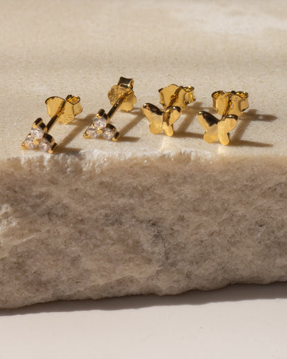 Three Golden Crystal Flower Earrings