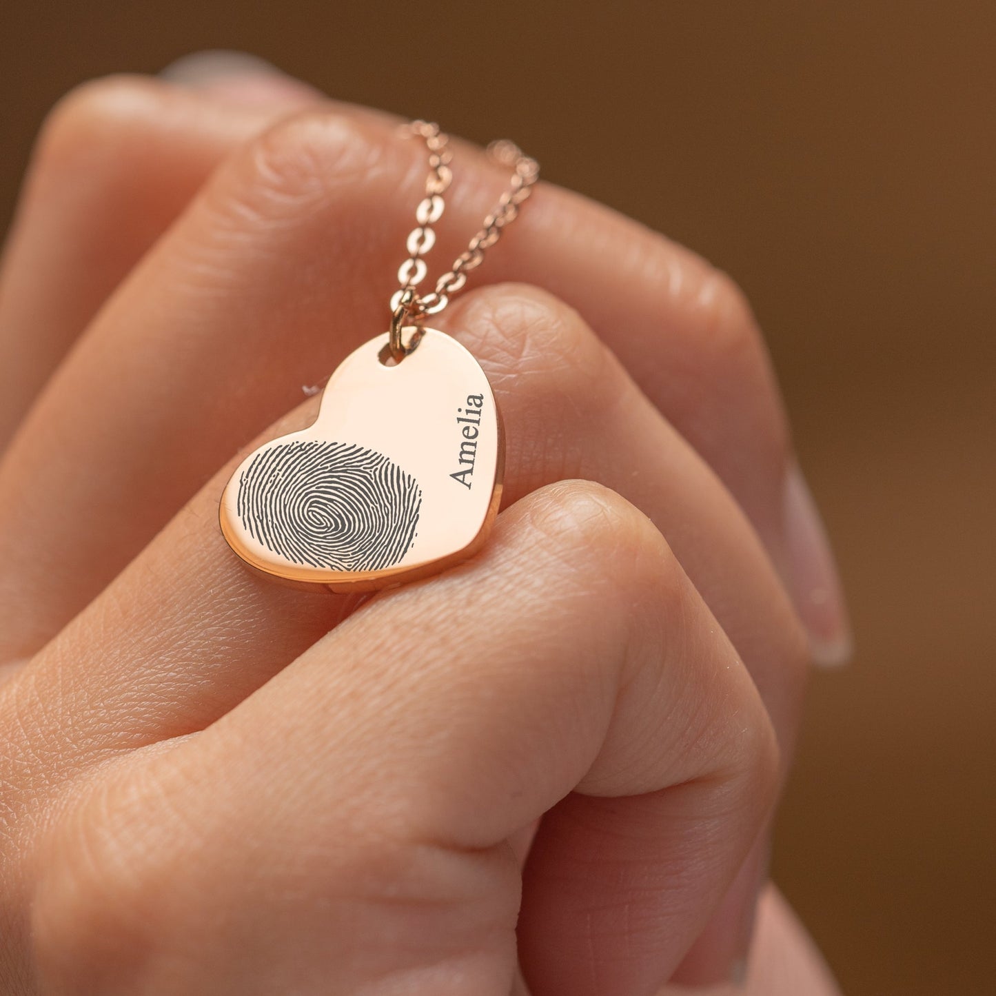 Personalized Name Necklace with Heart-Shaped Fingerprint