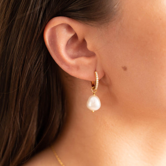 Zircon Pearl Earrings – Gold Zircon with Pearls