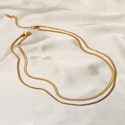 Braided Double Chain - Layered Gold Necklace