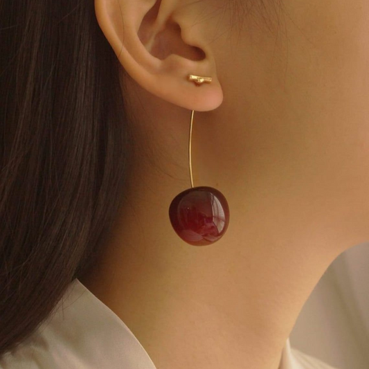 Dark Cherry Earrings - Long Drop-Shaped Earrings