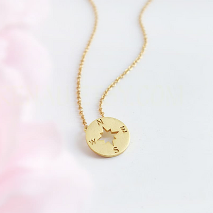 Round Compass Charm Necklace