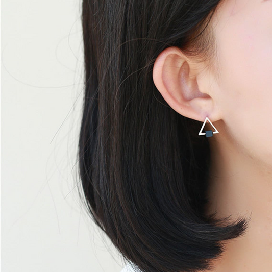 Geometric Triangle - Black Cube Earrings