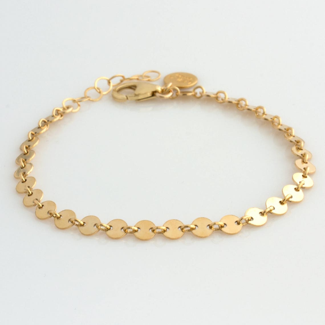Disc Bracelet with Tubular Chain - Stacked Bracelet Set