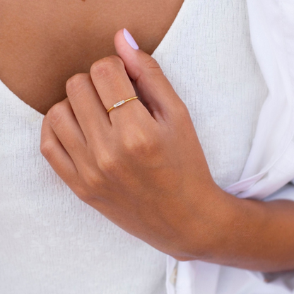 Tiny Baguette - Delicate Round CZ Ring