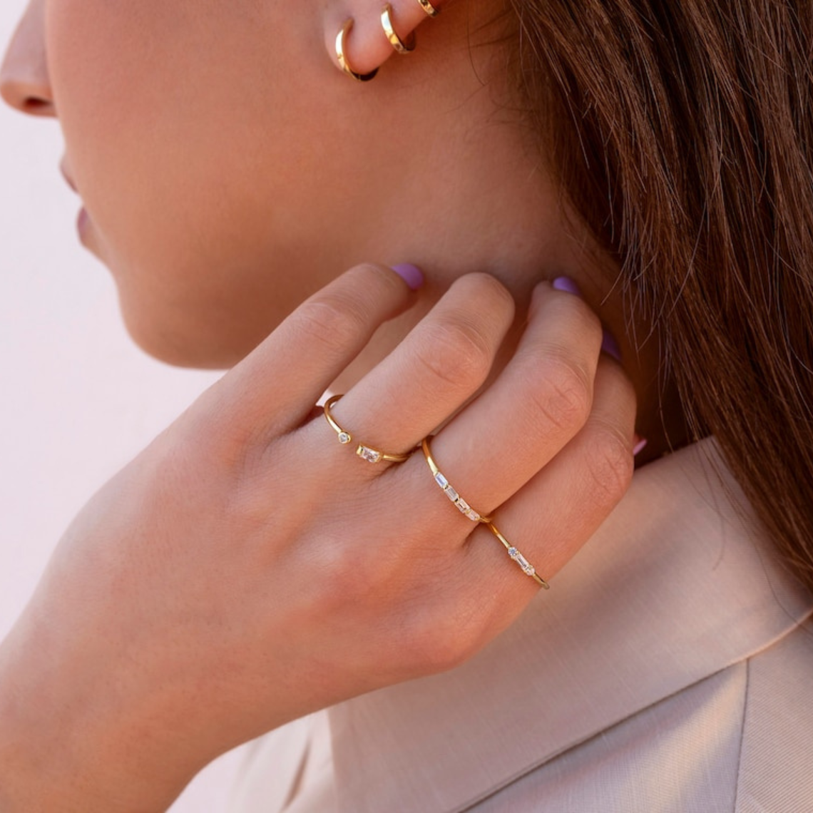 Tiny Baguette - Delicate Round CZ Ring