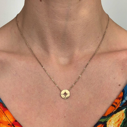 Round Compass Charm Necklace