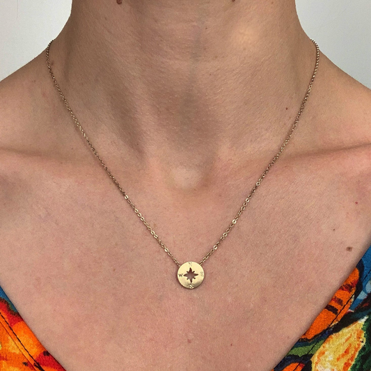 Round Compass Charm Necklace