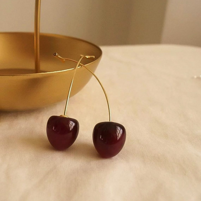 Dark Cherry Earrings - Long Drop-Shaped Earrings