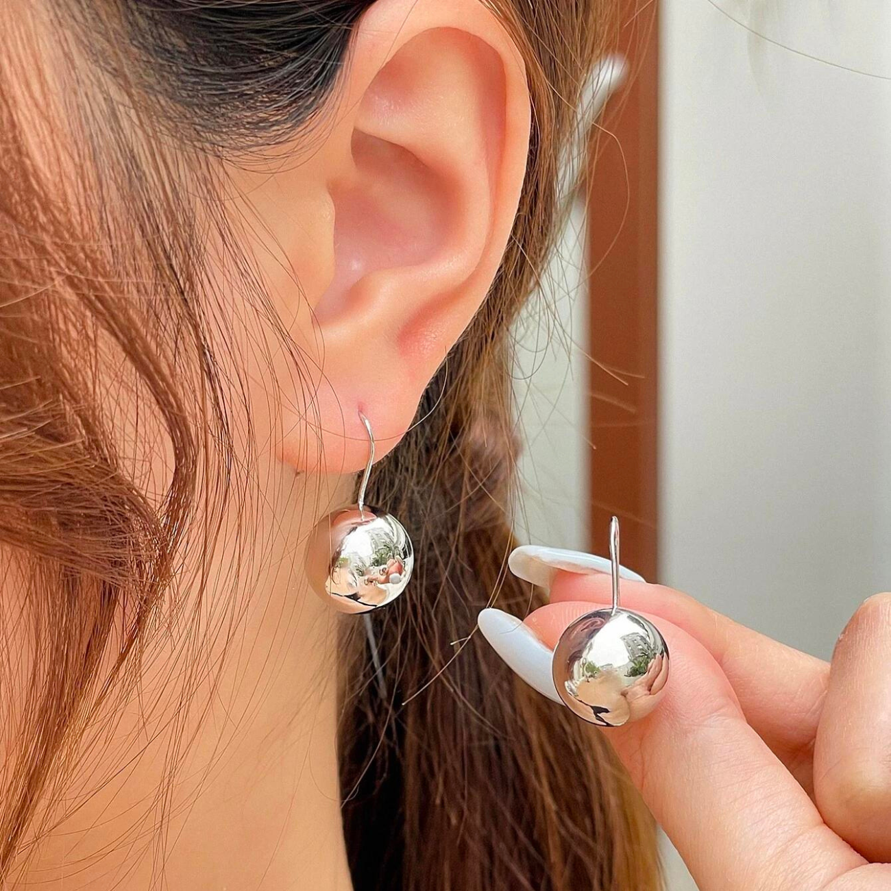 Sphere Earrings - Shiny Round Ear Hooks